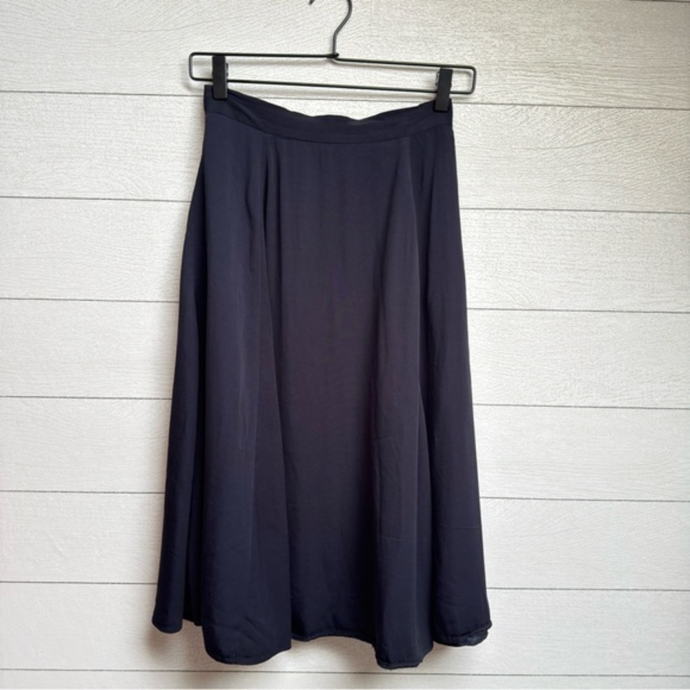 French Connection | Satin Navy Midi Skirt – Minimalist Parisian | Size 2